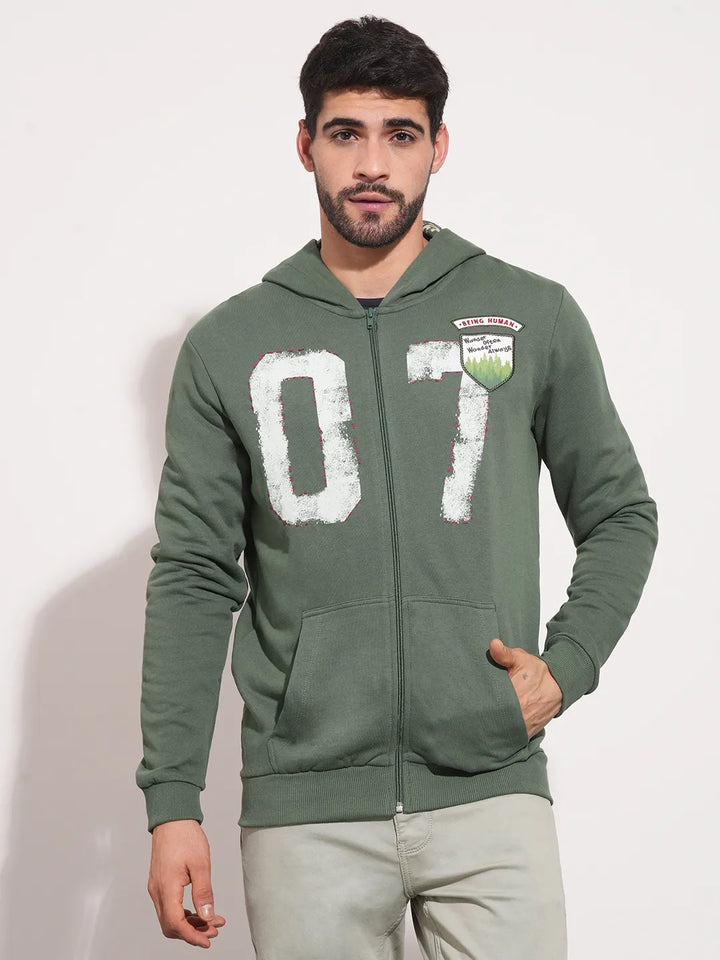 Green Regular Fit  Long Sleeves Men's Hoodie