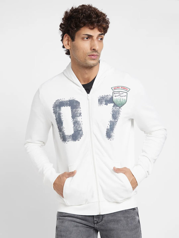 White Regular Fit  Long Sleeves Men's Hoodie