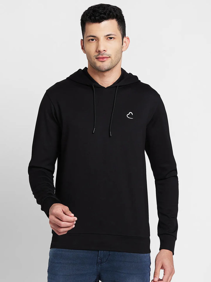 Black Regular Fit  Long Sleeves Men's Hoodie