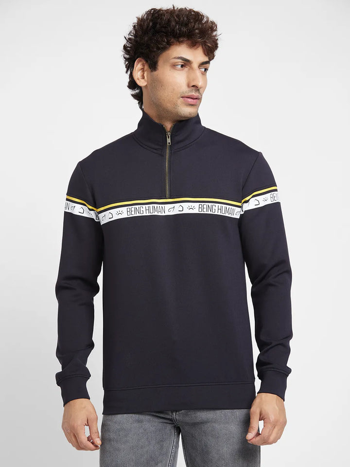 Black Regular Fit  Long Sleeves Men's Hoodie