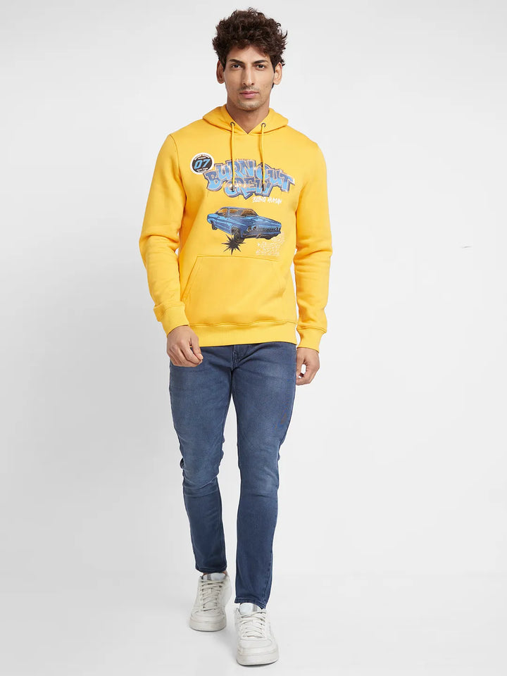 Orange Regular Fit  Long Sleeves Men's Hoodie