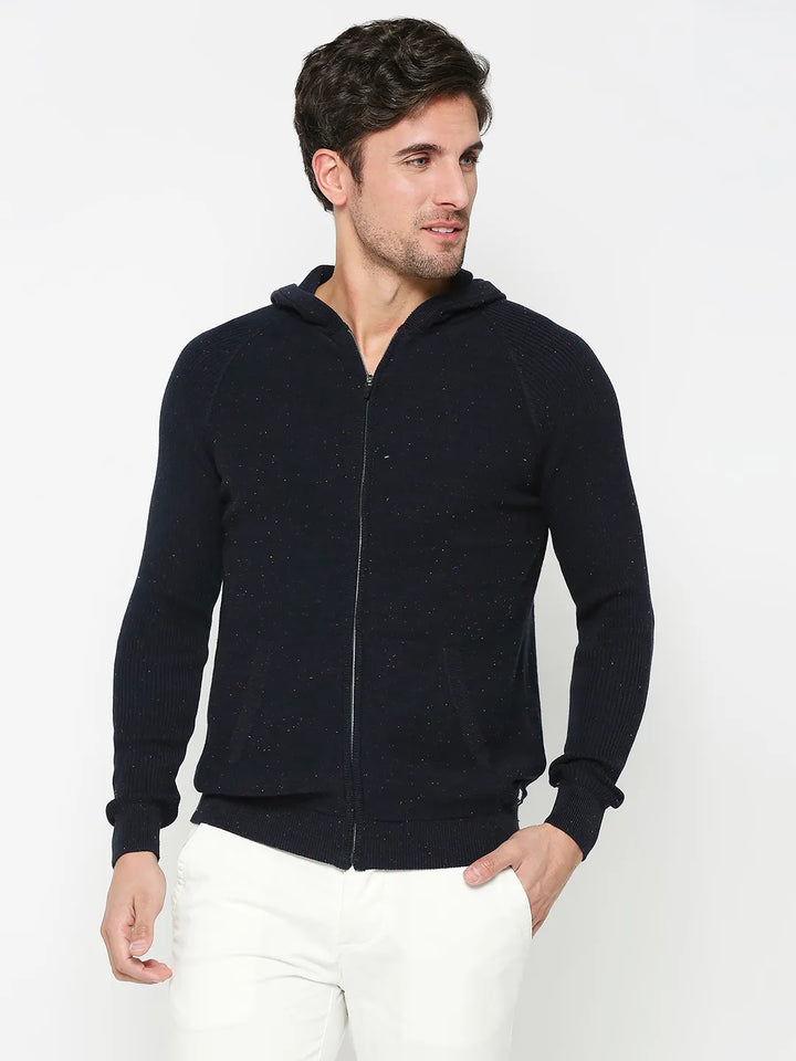 Navy Regular Fit  Long Sleeves Men's Hoodie