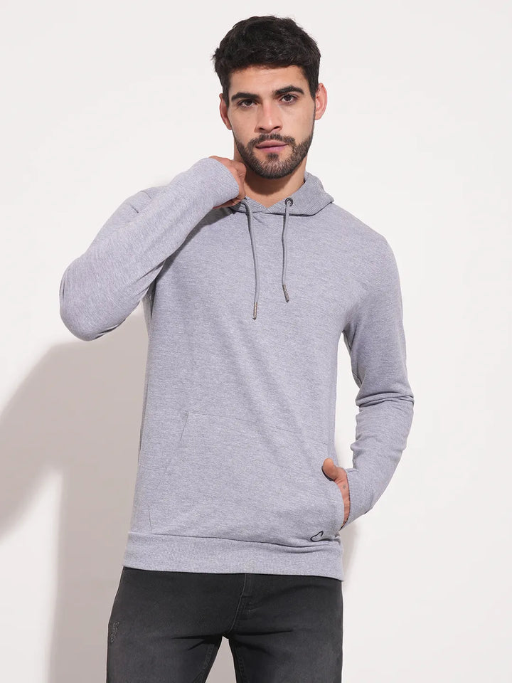 Grey Regular Fit Round Neck Long Sleeves Men's Hoodie
