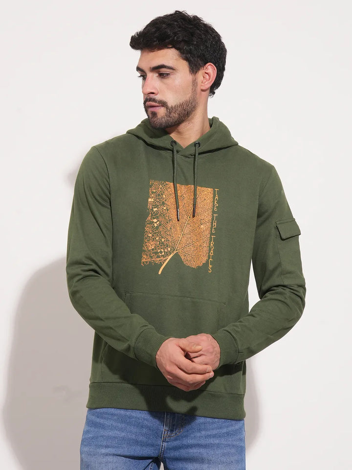 Green Regular Fit Round Neck Long Sleeves Men's Hoodie