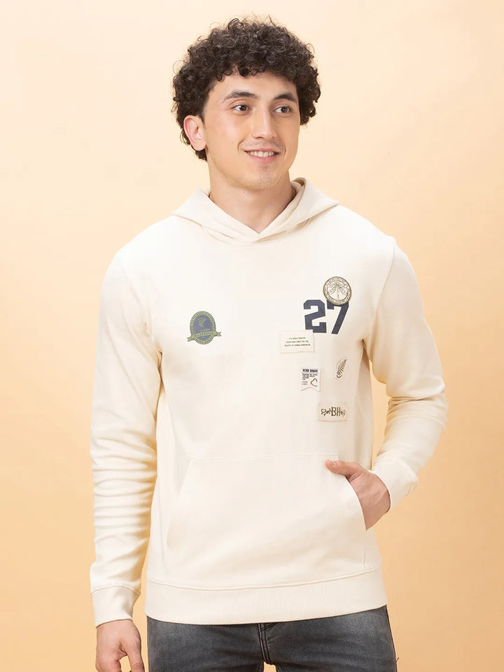 Beige Regular Fit Round Neck Men's Hoodie by Being Human Clothing