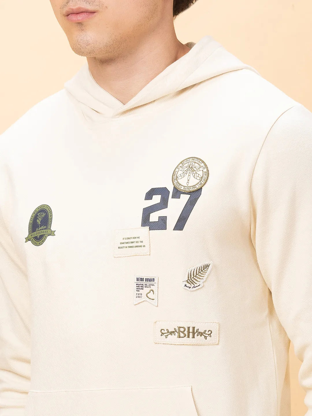 Being Human Clothing Mens-Top Hoody Chalk