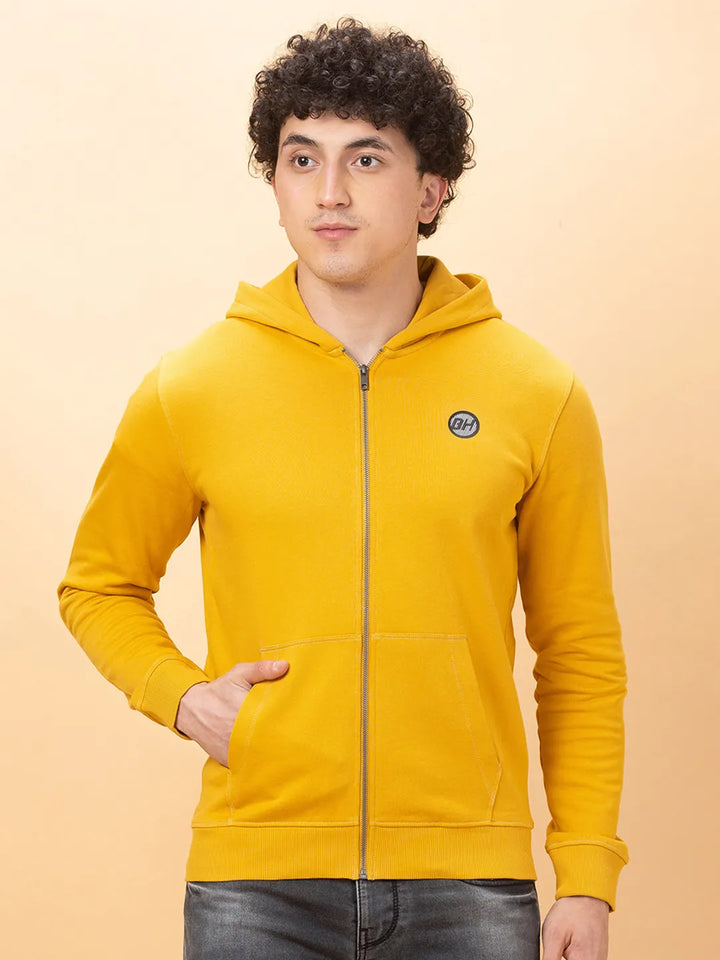Yellow Regular Fit  Long Sleeves Men's Hoodie