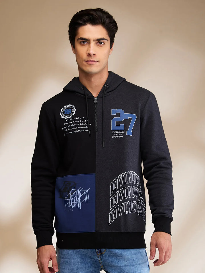 Black Regular Fit  Long Sleeves Men's Hoodie