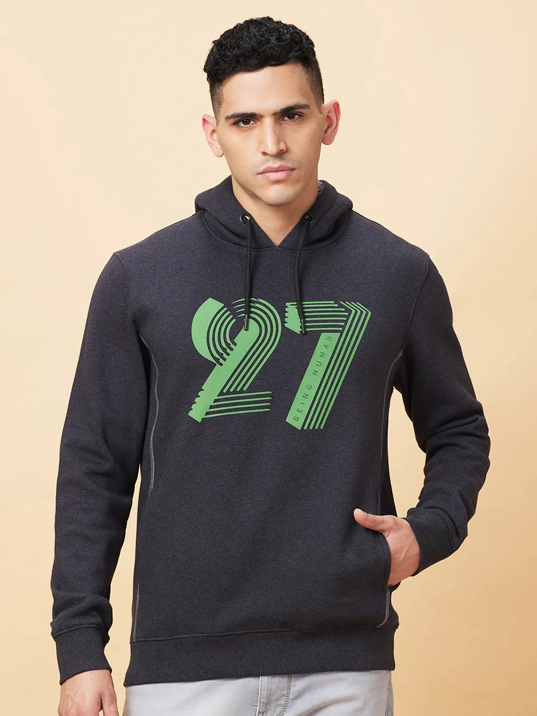 Being Human Clothing Mens-Top Hoody Anthra Mel