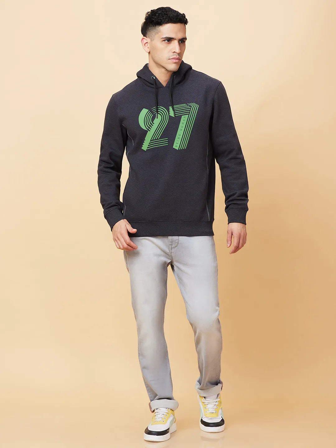 Being Human Clothing Mens-Top Hoody Anthra Mel
