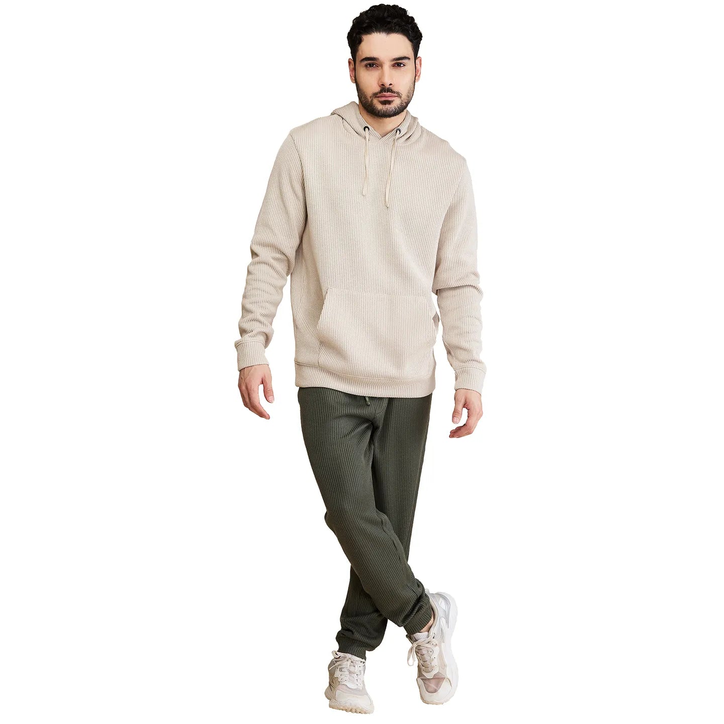 Beige Regular Fit  Long Sleeves Men's Hoodie by Being Human Clothing