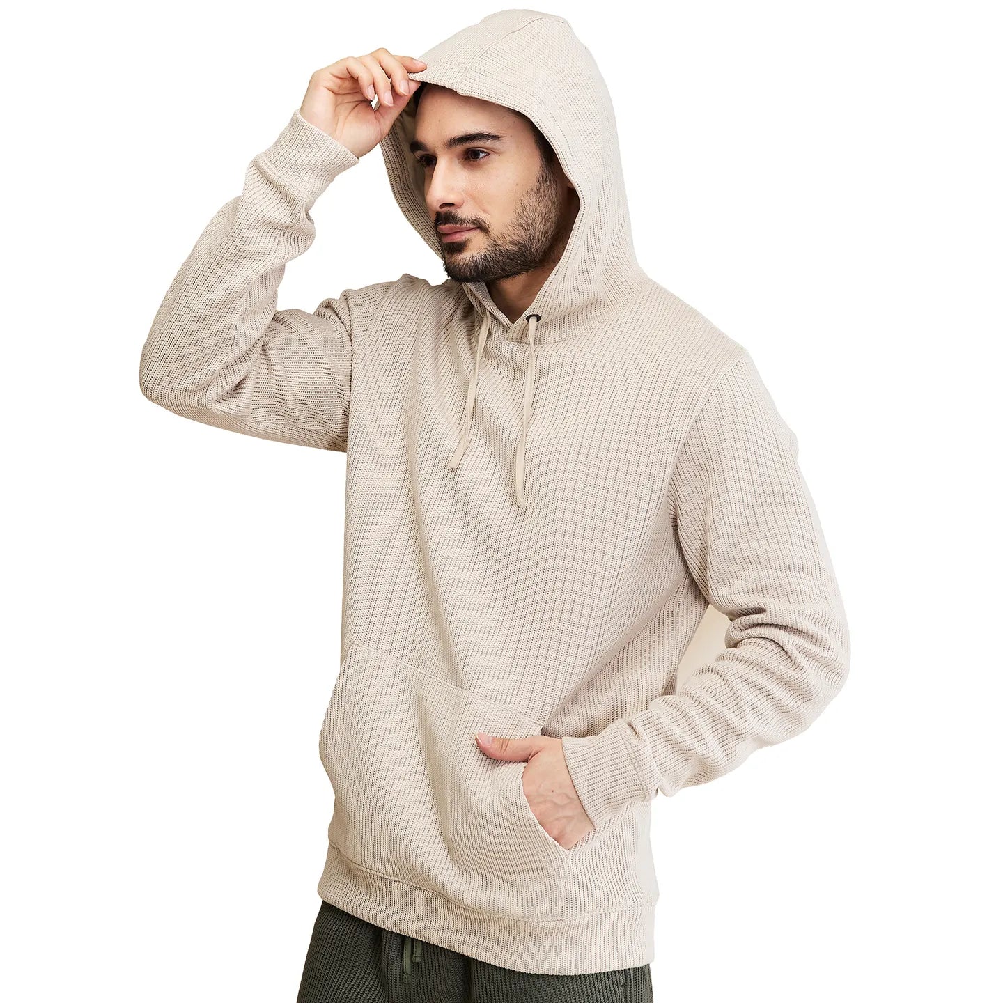 Beige Regular Fit  Long Sleeves Men's Hoodie by Being Human Clothing
