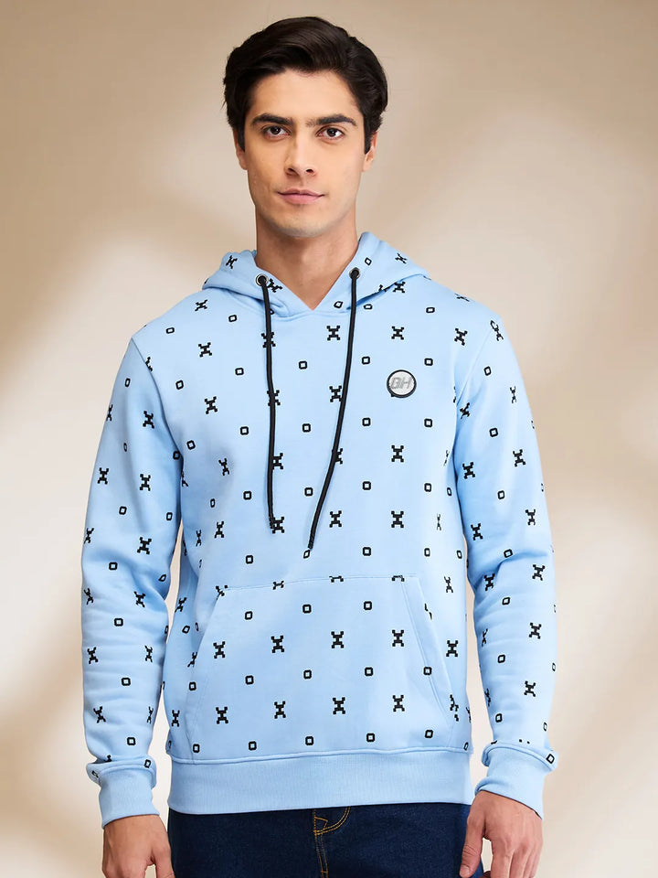 Blue Regular Fit  Long Sleeves Men's Hoodie