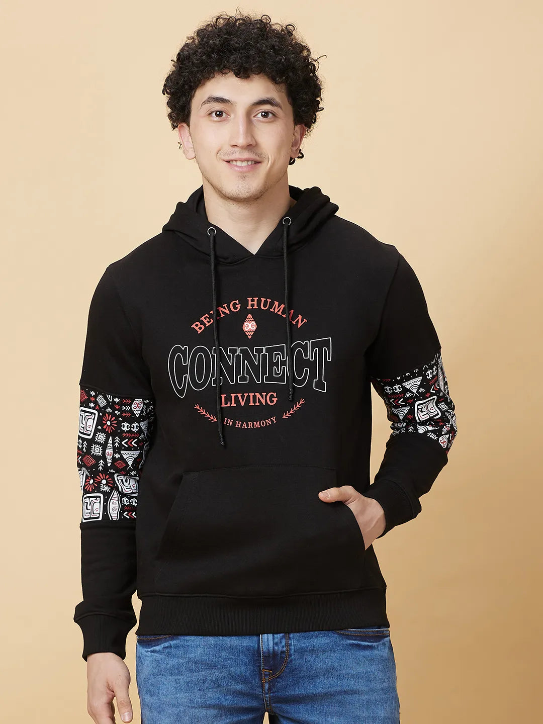 Black Regular Fit Hoodie by Being Human Clothing