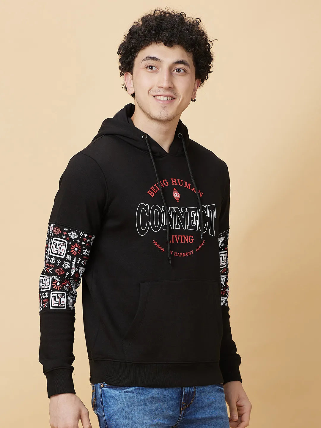 Black Regular Fit Hoodie by Being Human Clothing