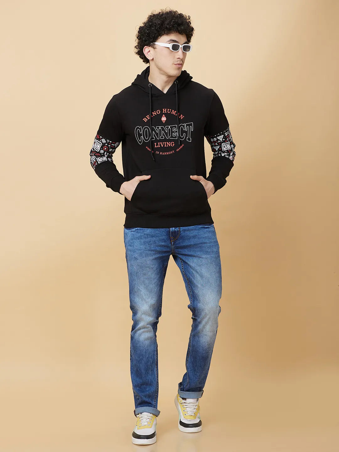 Black Regular Fit Hoodie by Being Human Clothing