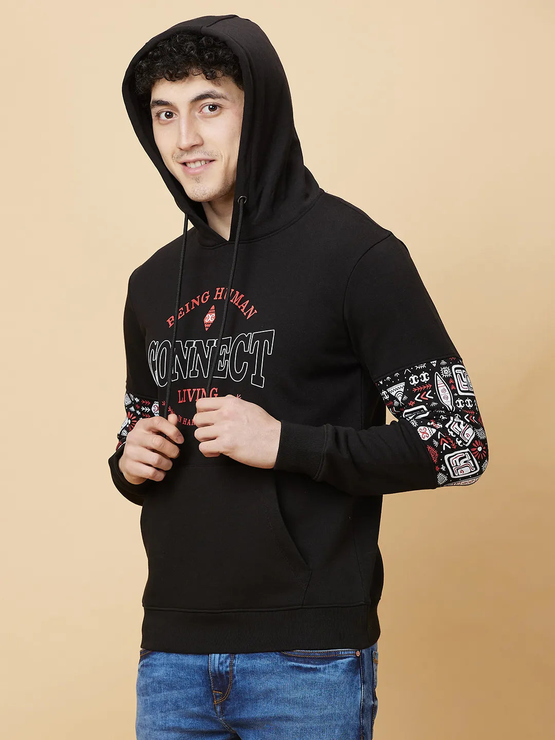 Black Regular Fit Hoodie by Being Human Clothing