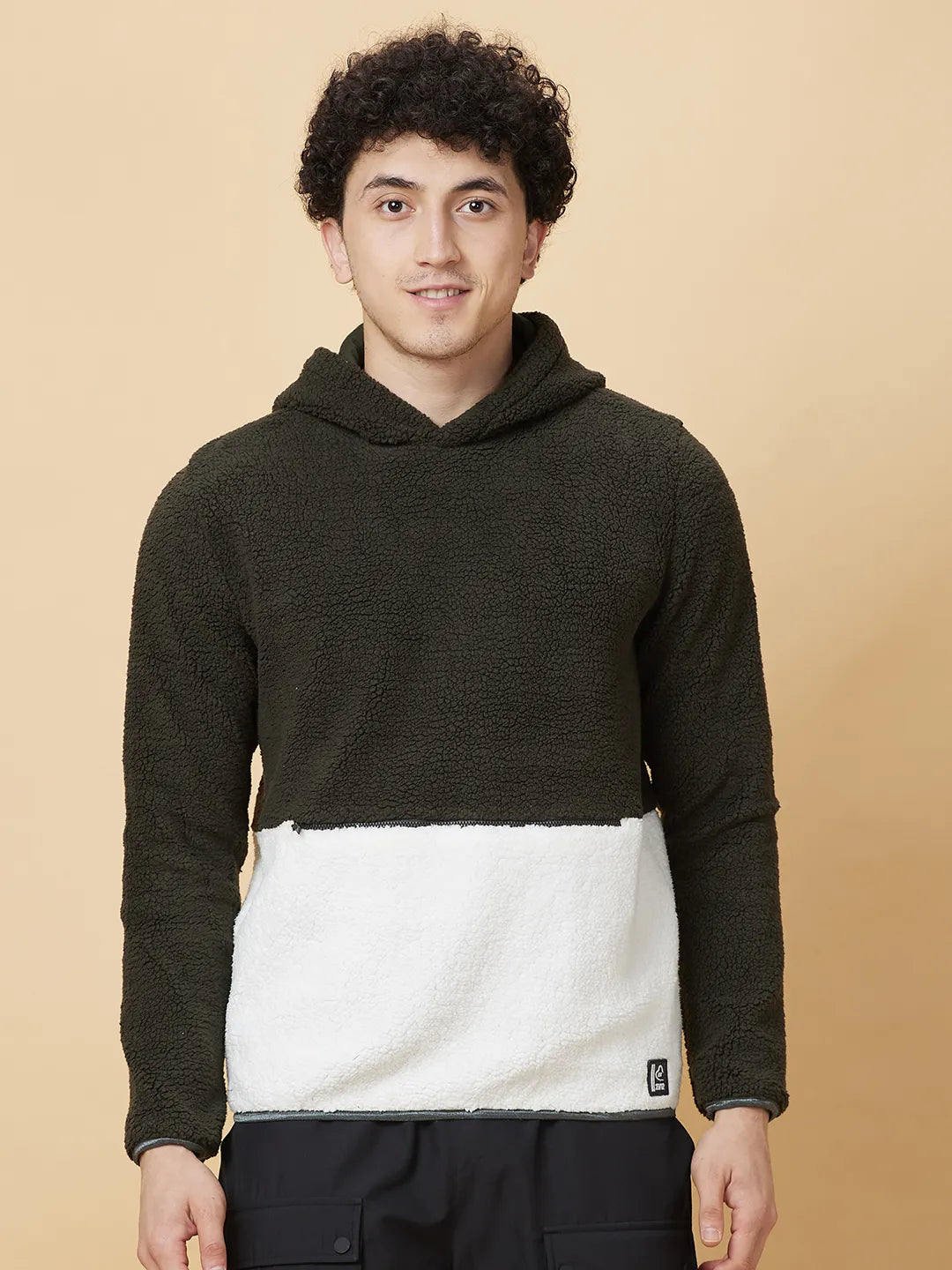 Being Human Clothing Mens-Top Hoody Olive & Ecru