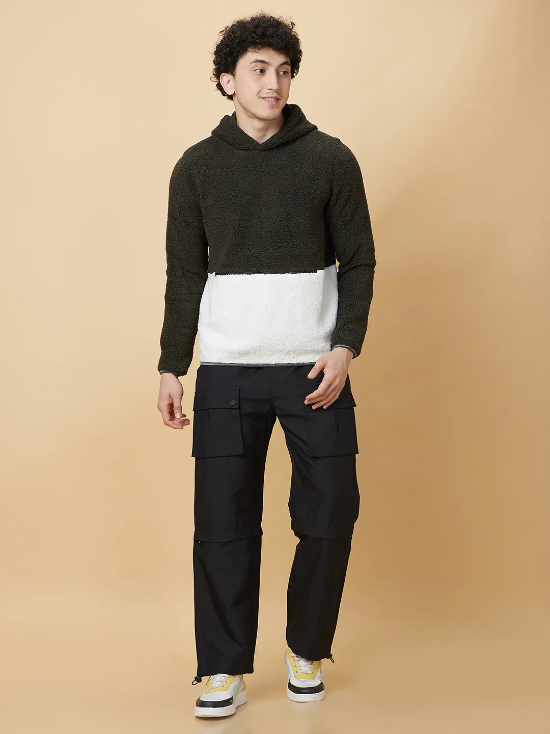 Being Human Clothing Mens-Top Hoody Olive & Ecru