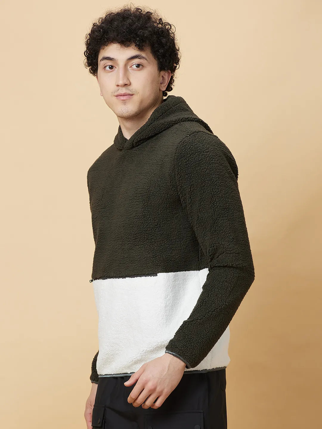 Being Human Clothing Mens-Top Hoody Olive & Ecru