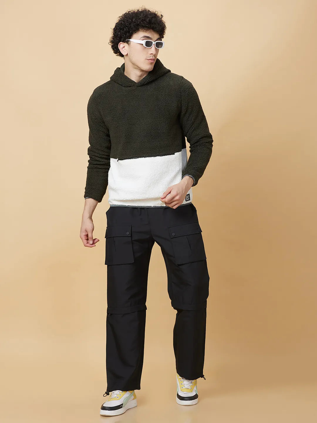 Being Human Clothing Mens-Top Hoody Olive & Ecru