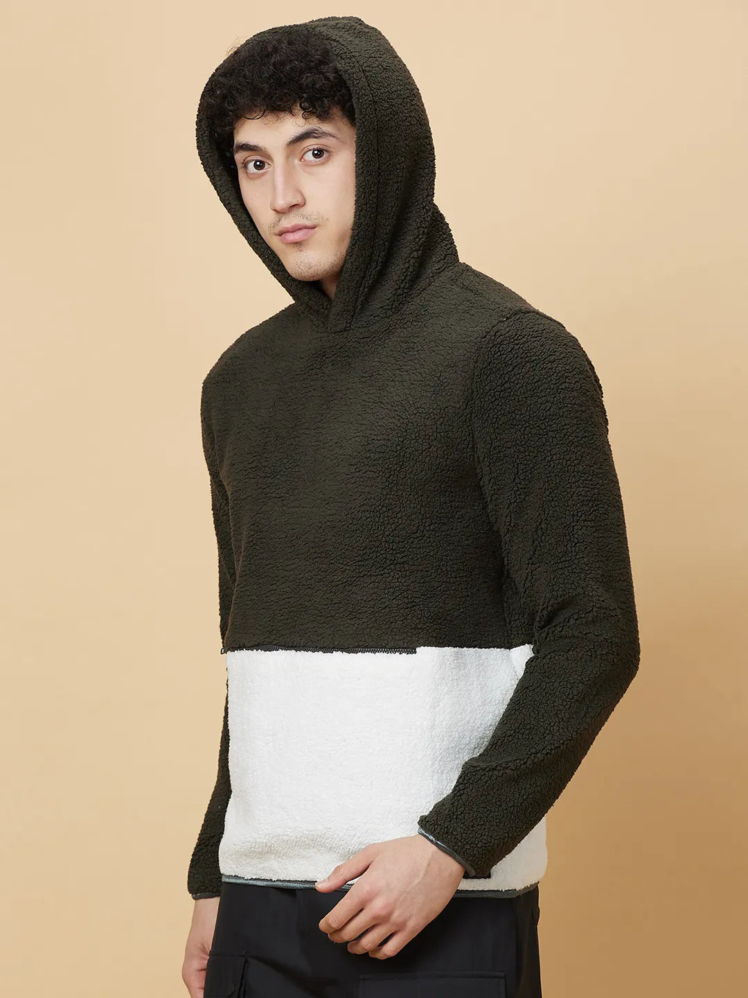 Being Human Clothing Mens-Top Hoody Olive & Ecru