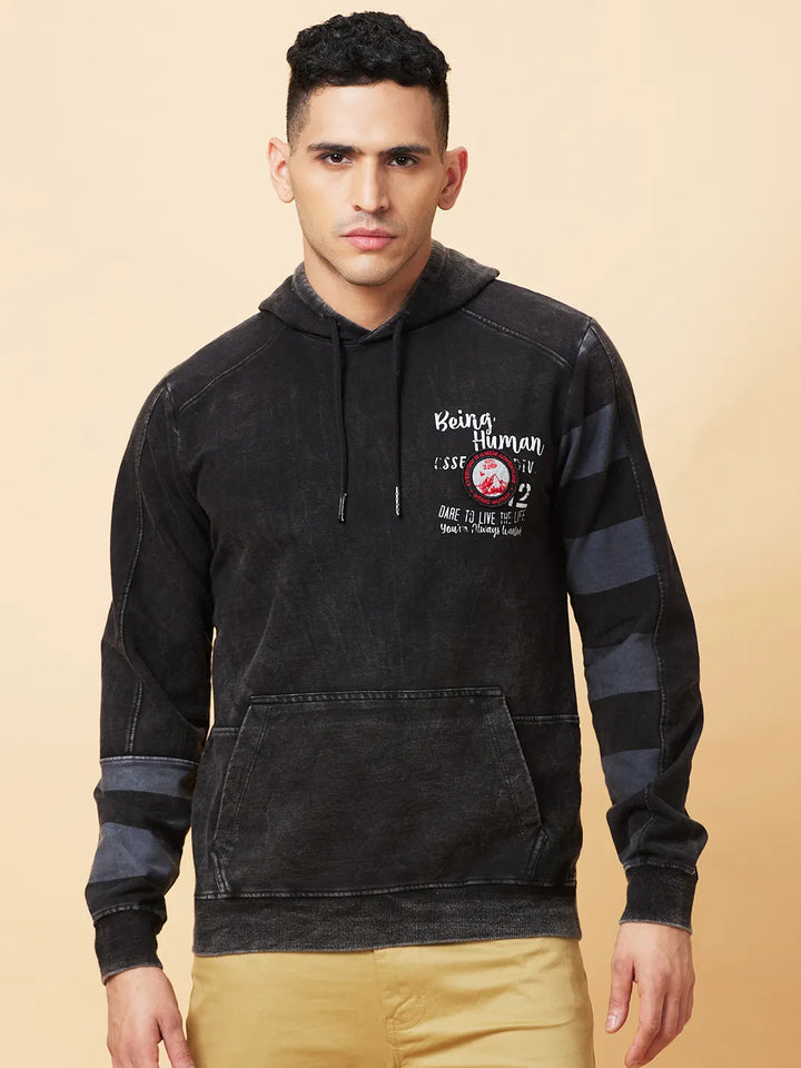 Black Regular Fit Hoodie by Being Human Clothing