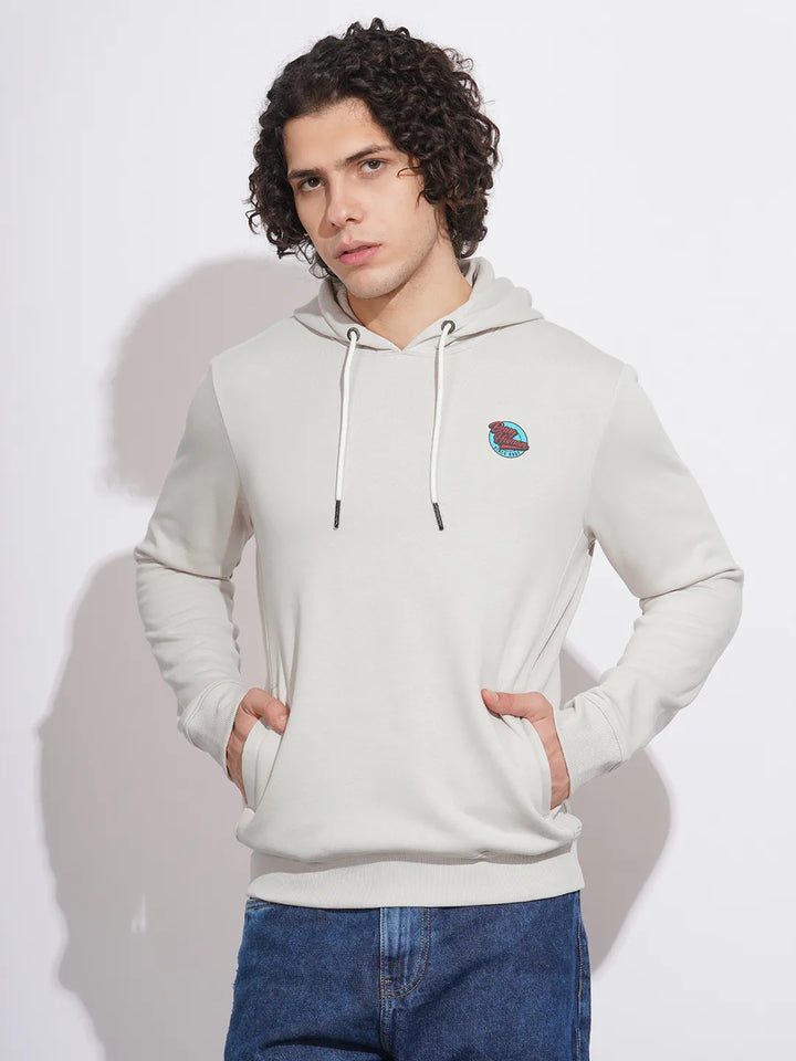 Beige Regular Fit  Long Sleeves Cotton Blend Men's Hoodie