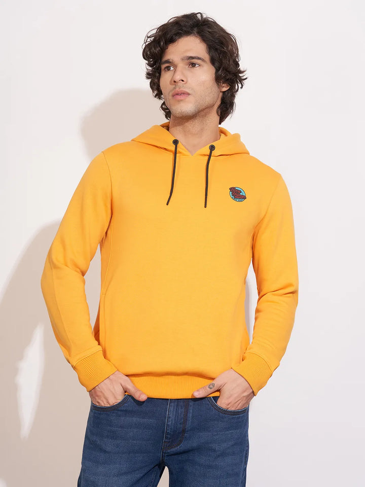 Yellow Regular Fit  Long Sleeves Cotton Blend Men's Hoodie