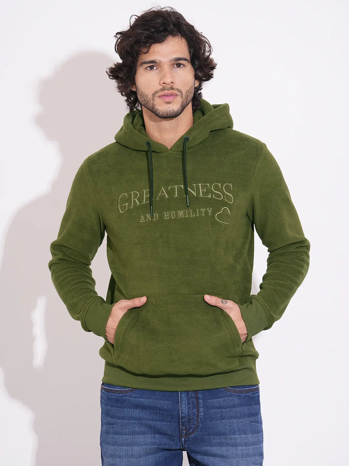 Green Regular Fit  Long Sleeves Men's Hoodie