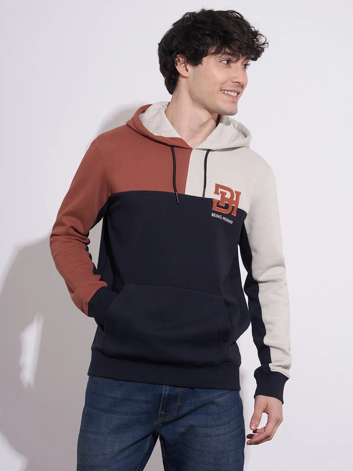 Blue Regular Fit  Long Sleeves Cotton Blend Men's Hoodie by Being Human Clothing