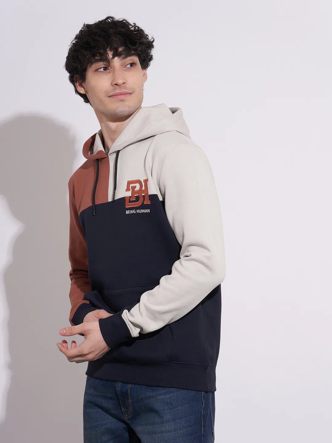 Blue Regular Fit  Long Sleeves Cotton Blend Men's Hoodie by Being Human Clothing