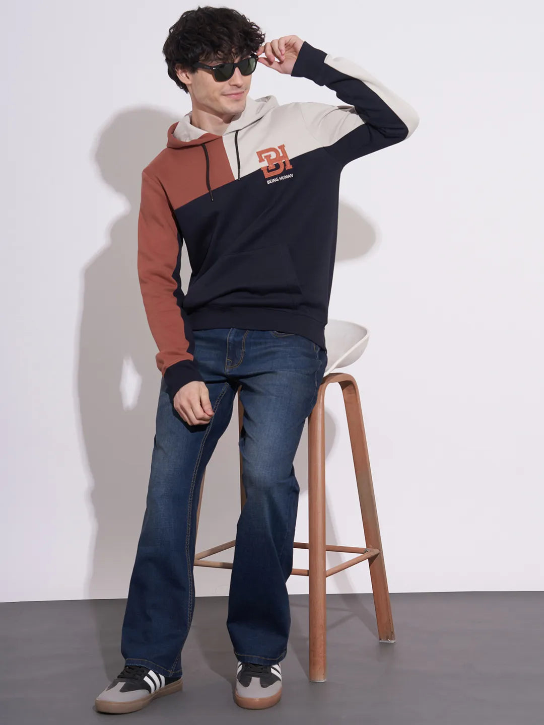 Blue Regular Fit  Long Sleeves Cotton Blend Men's Hoodie by Being Human Clothing