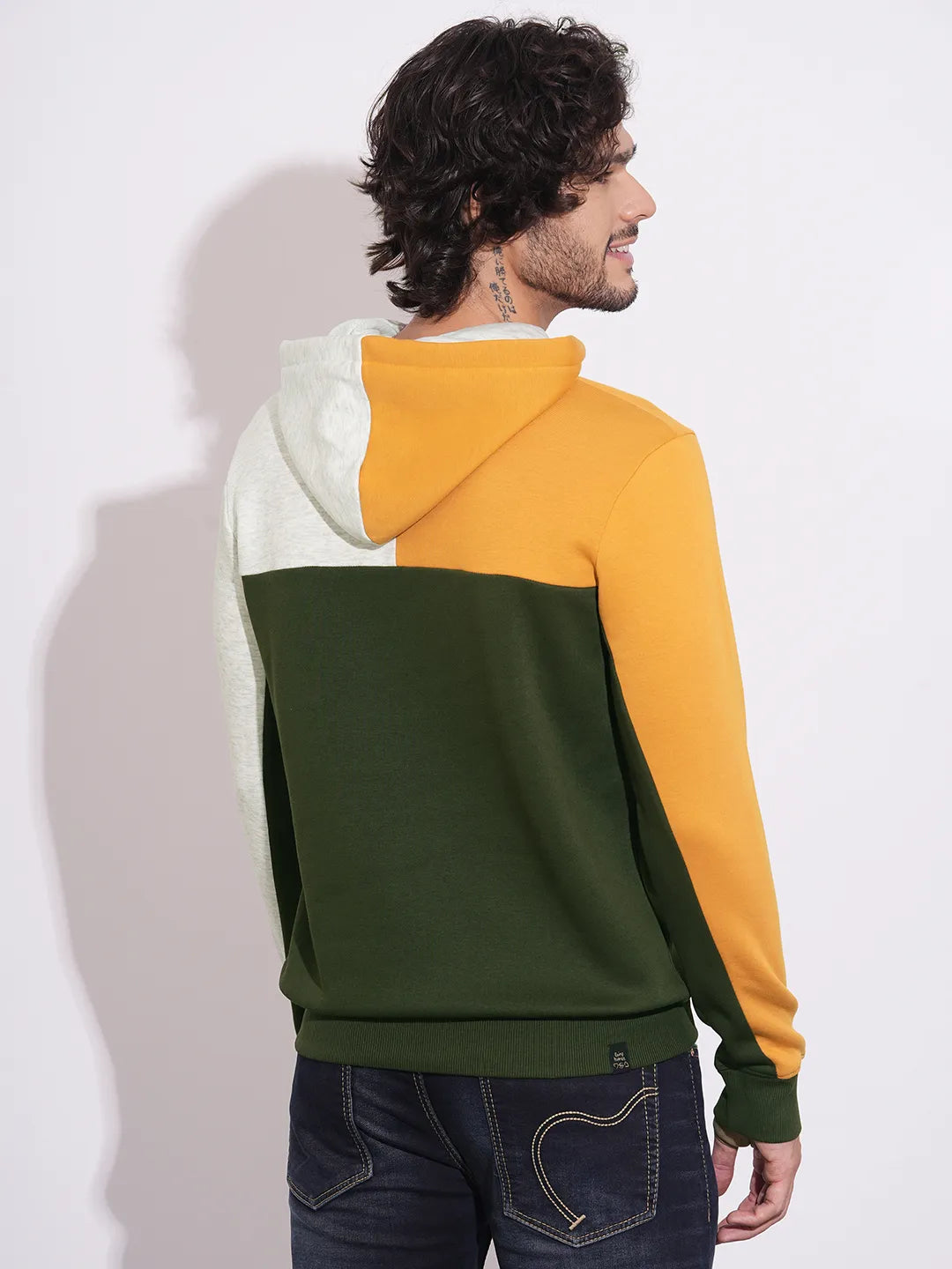 Olive Regular Fit  Long Sleeves Cotton Blend Men's Hoodie by Being Human Clothing