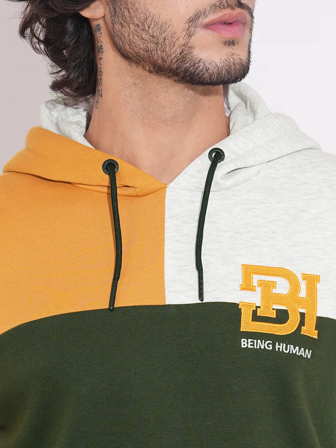 Olive Regular Fit  Long Sleeves Cotton Blend Men's Hoodie by Being Human Clothing