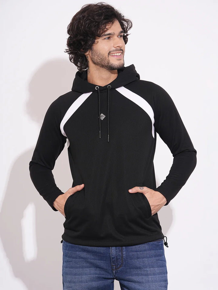 Black Regular Fit  Long Sleeves Men's Hoodie
