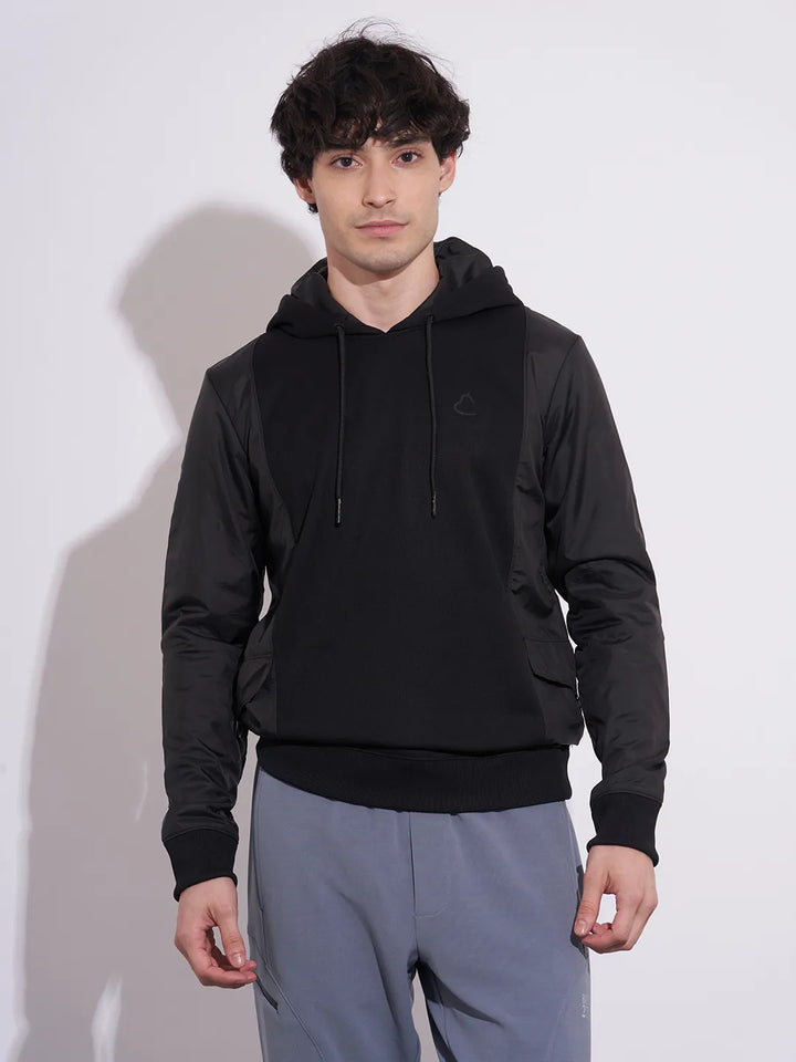Black Regular Fit  Long Sleeves Men's Hoodie