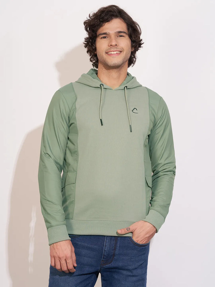 Olive Regular Fit  Long Sleeves Men's Hoodie