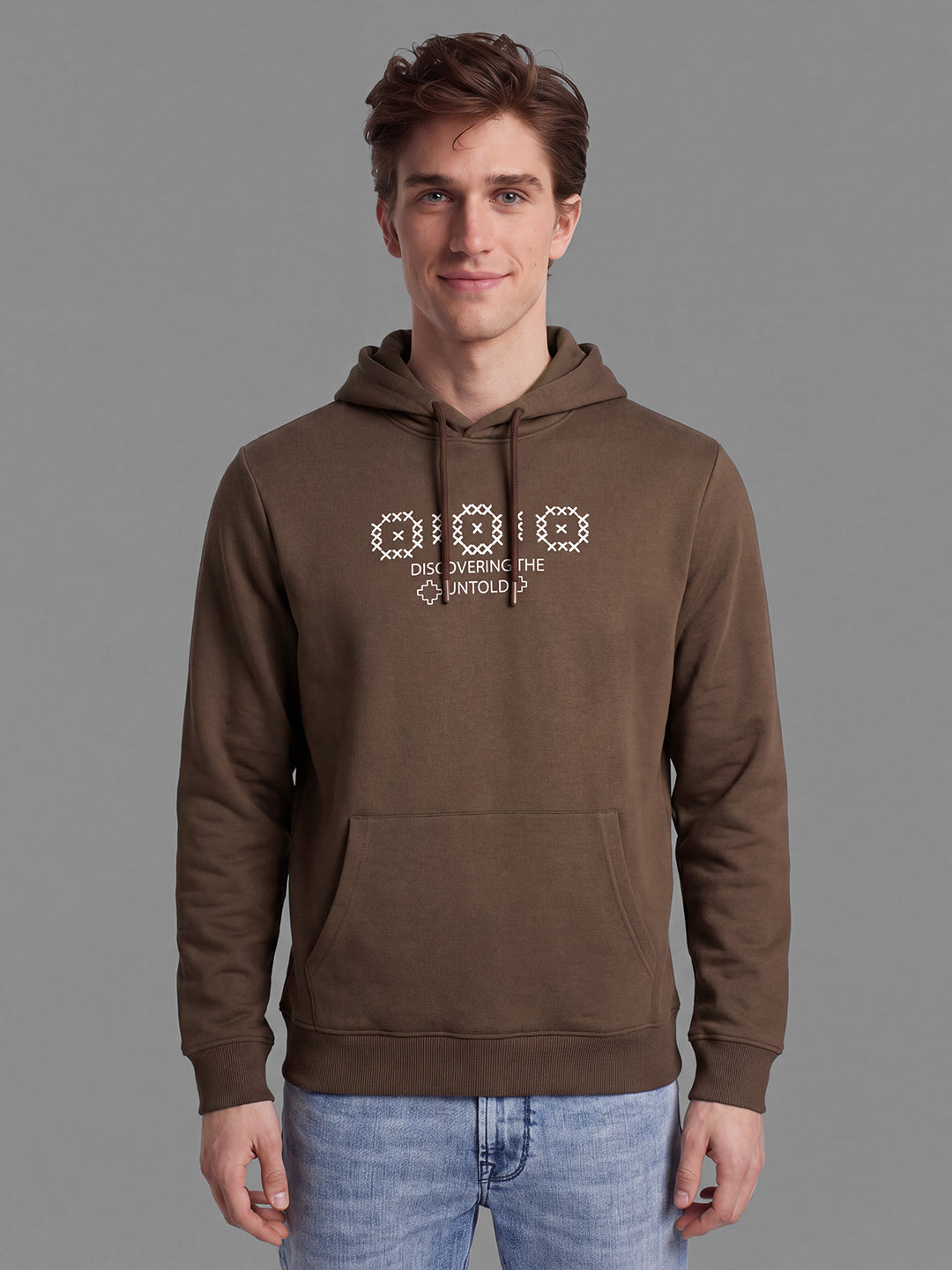 Coffee Typography Printed Regular Fit Hooded Neck Full Sleeve Men Hoody by Being Human Clothing