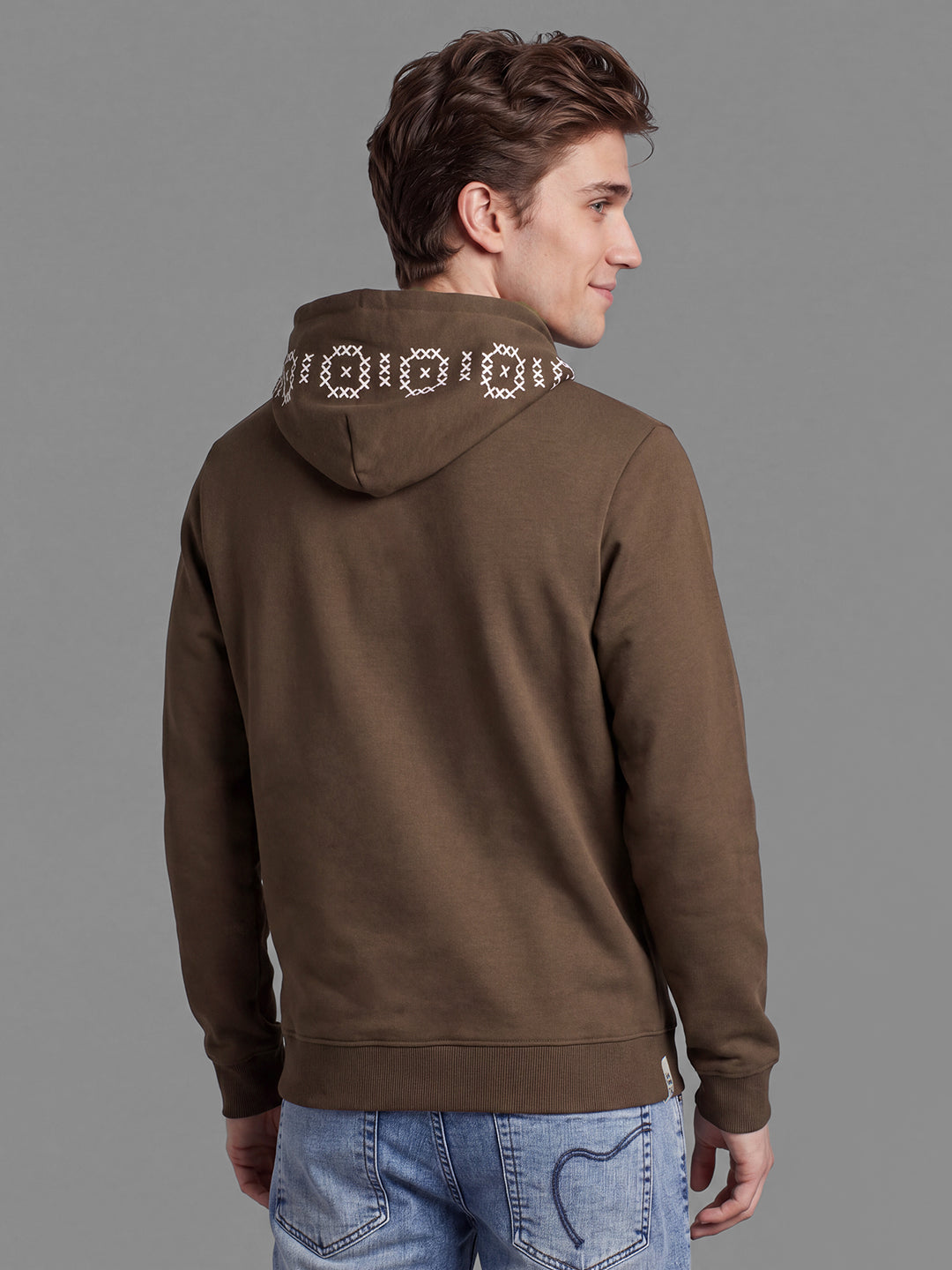 Coffee Typography Printed Regular Fit Hooded Neck Full Sleeve Men Hoody by Being Human Clothing