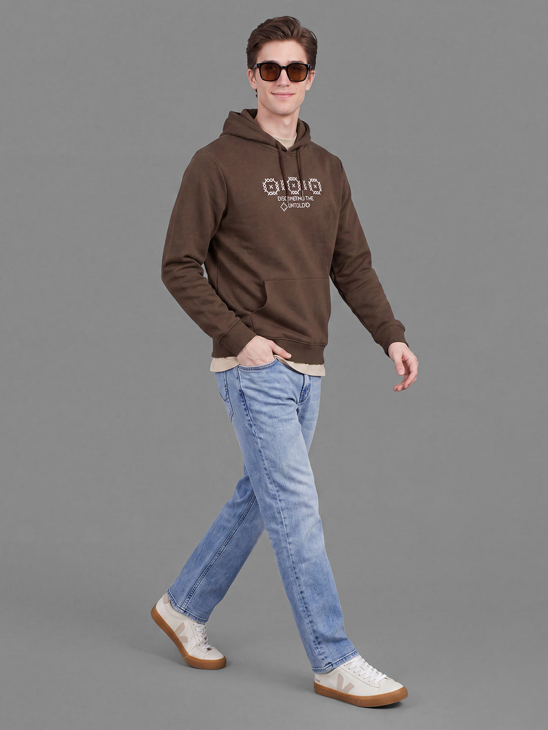 Coffee Typography Printed Regular Fit Hooded Neck Full Sleeve Men Hoody by Being Human Clothing