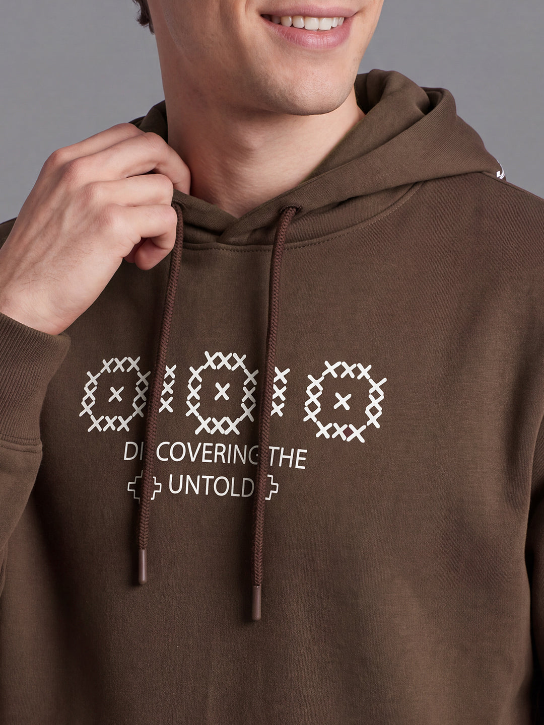 Coffee Typography Printed Regular Fit Hooded Neck Full Sleeve Men Hoody by Being Human Clothing