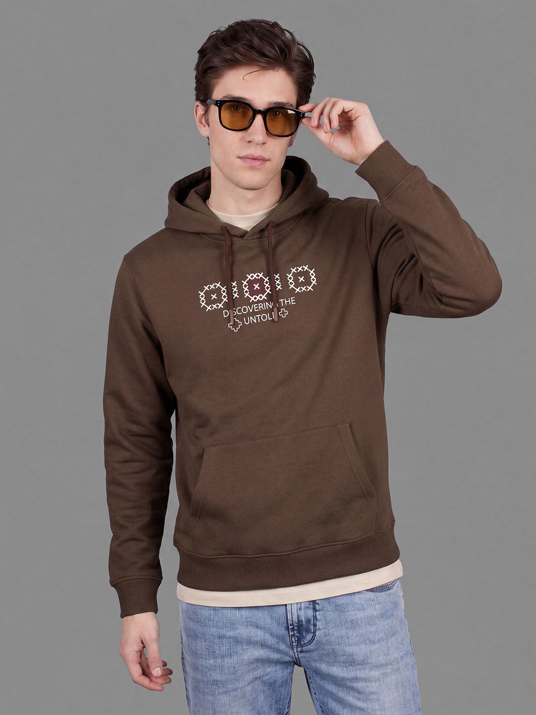 Coffee Typography Printed Regular Fit Hooded Neck Full Sleeve Men Hoody by Being Human Clothing
