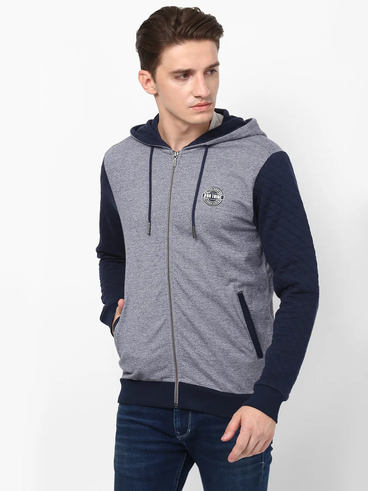 Navy Regular Fit  Long Sleeves Cotton Men's Hoodie