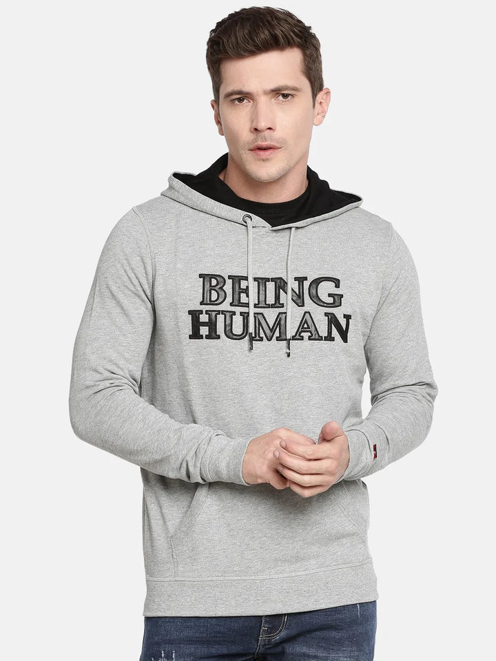 Grey Regular Fit  Long Sleeves Cotton Men's Hoodie