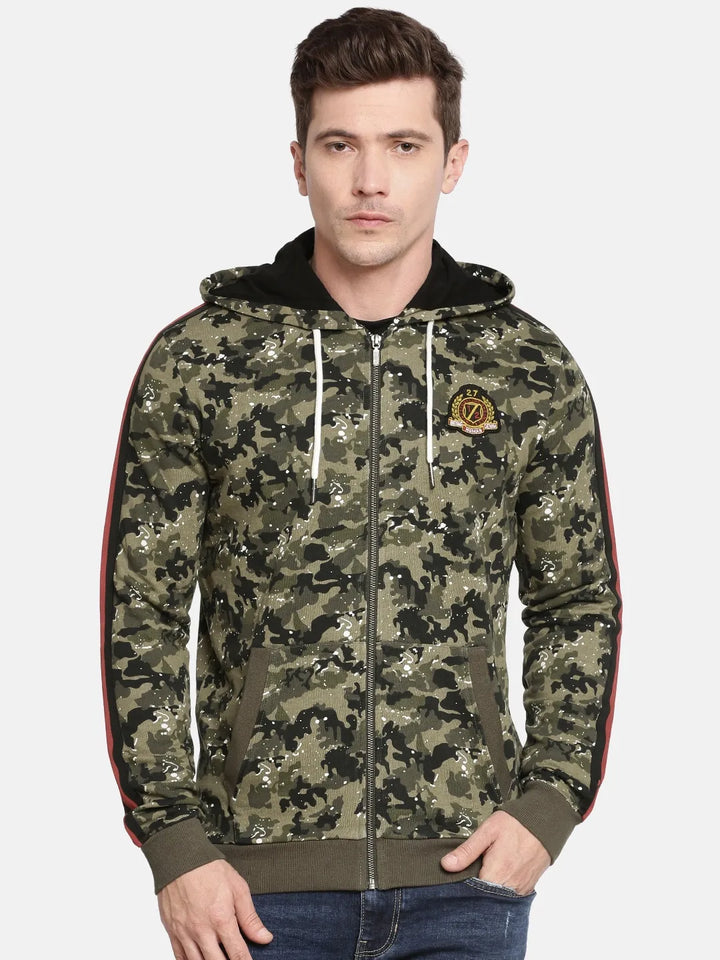 Olive Camouflage Regular Fit  Long Sleeves Cotton Men's Hoodie