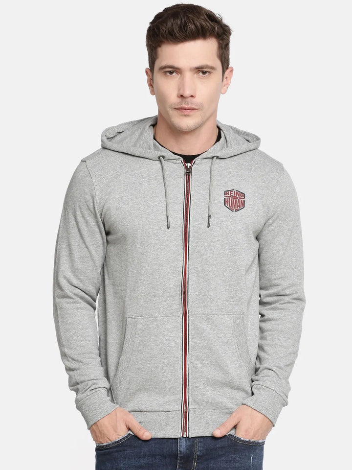 Grey Regular Fit  Long Sleeves Cotton Men's Hoodie