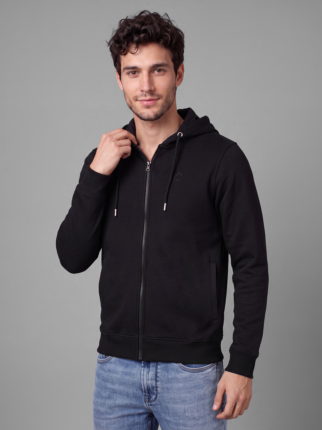 Black Regular Fit Hooded Neck Full Sleeve Solid Zip-Up Men Hoody by Being Human Clothing