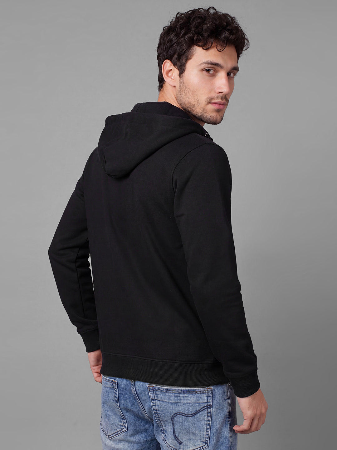 Black Regular Fit Hooded Neck Full Sleeve Solid Zip-Up Men Hoody by Being Human Clothing