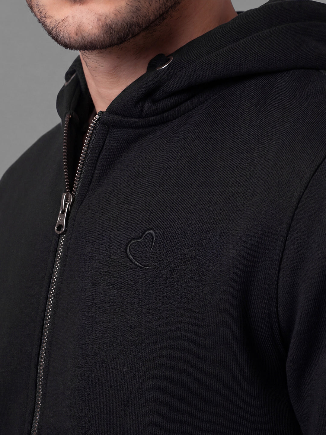 Black Regular Fit Hooded Neck Full Sleeve Solid Zip-Up Men Hoody by Being Human Clothing